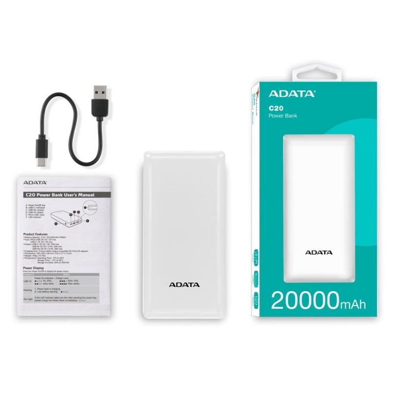 Power Bank 20000mAh Blanca  /2 puertos USB + 1 Puerto Tipo C entrada y Salida + 1 puerto de entrada  micro usb (3)