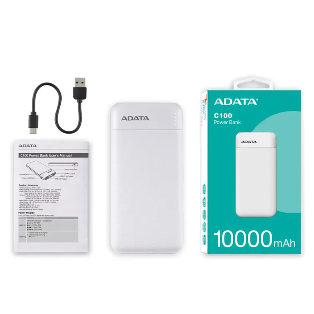 Power Bank 10000mAh Blanca  /2 puertos USB + 1 Puerto Tipo C entrada y Salida + 1 puerto de entrada  micro usb (3)