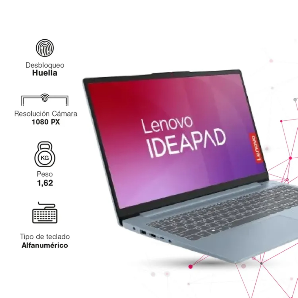 Portátil Lenovo IP Slim 3 15IRH8 Intel Core i7 13620H 15,6 Pulgadas FHD Memoria 16GB Estado Solido 512GB Windows 11 Home con Lector de Huella Color Gris (2)